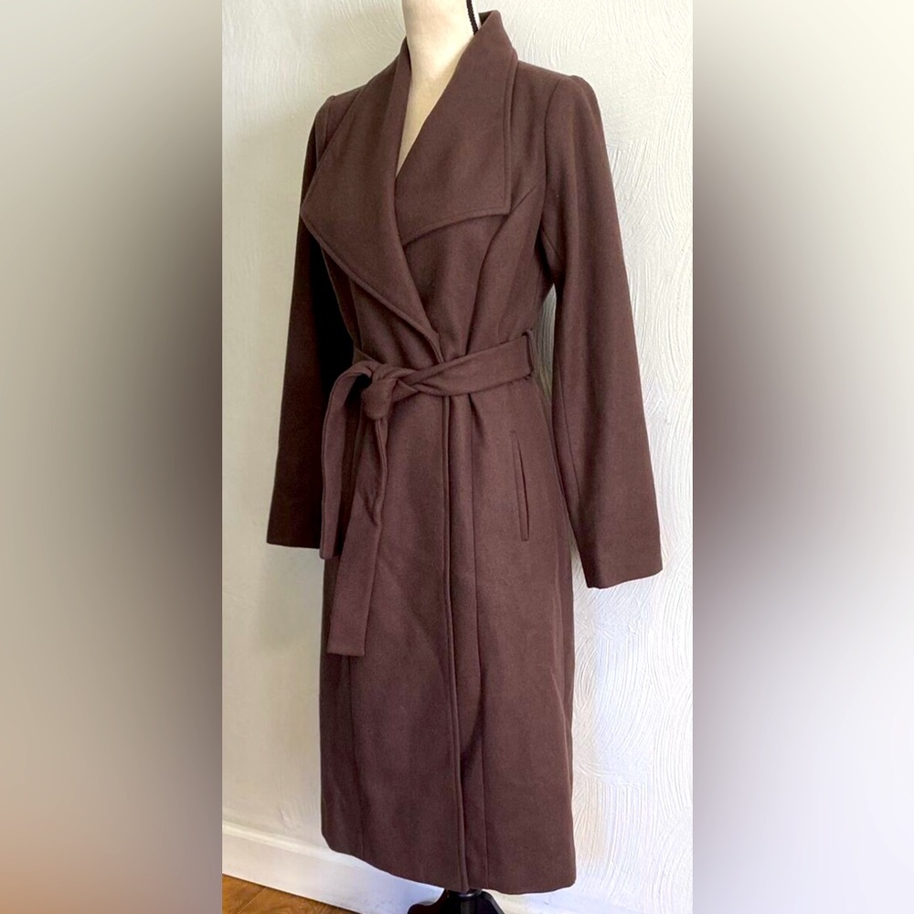 Wool ankle length dark brown coat